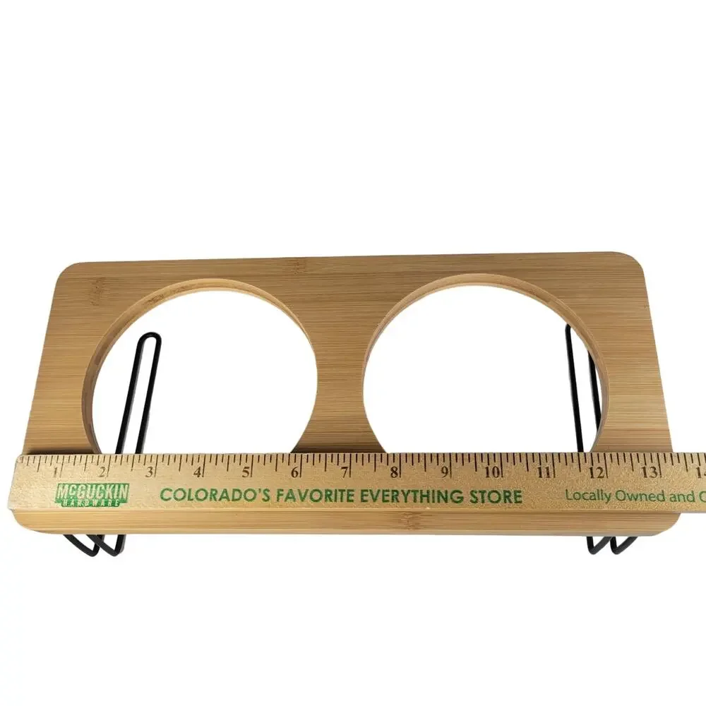 Elevated Bamboo Dog Bowl Stand with White Bowls